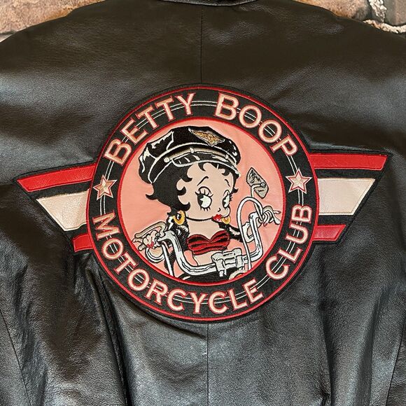 Vintage Betty Boop Motorcycle Club Leather American Toons Bomber Jacket Size XL - Picture 3 of 16